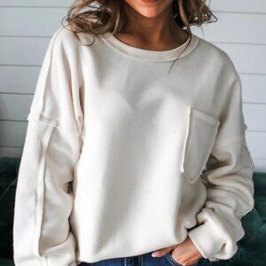 Exposed Seam Chest Pocket Knit Pullover Sweatshirt